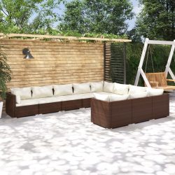   10 részes barna polyrattan kerti ülőgarnitúra párnákkal