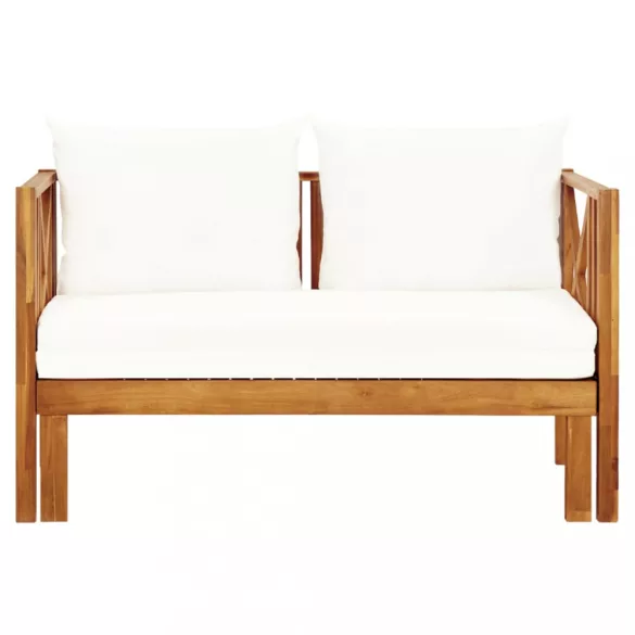 kétszemélyes tömör akácfa kerti pad párnákkal 122 cm
