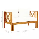 kétszemélyes tömör akácfa kerti pad párnákkal 122 cm