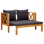 kétszemélyes tömör akácfa kerti pad párnákkal 122 cm