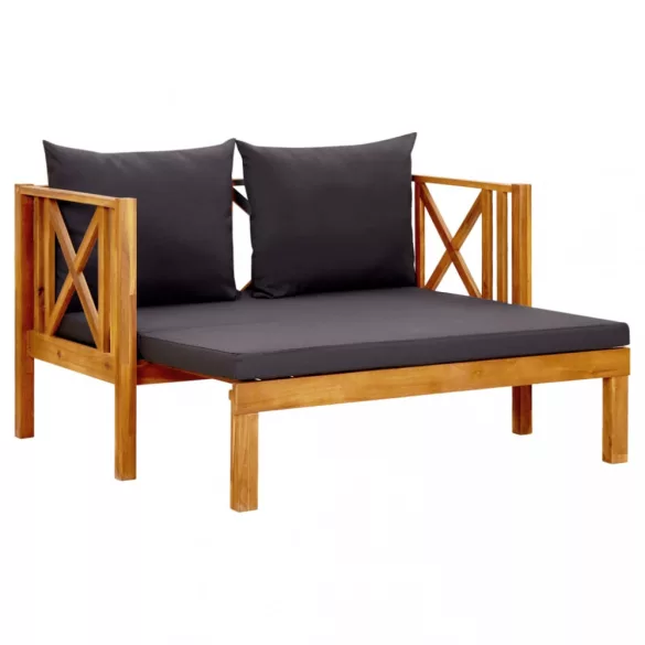 kétszemélyes tömör akácfa kerti pad párnákkal 122 cm