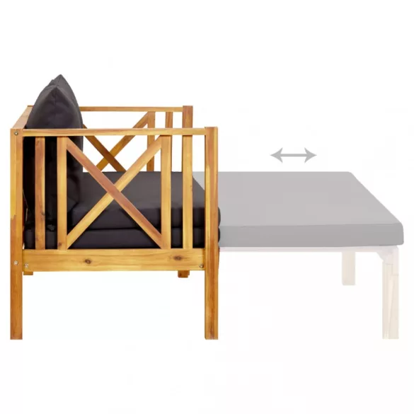 kétszemélyes tömör akácfa kerti pad párnákkal 122 cm