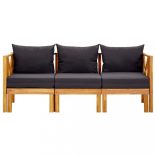 háromszemélyes tömör akácfa kerti pad párnákkal 179 cm