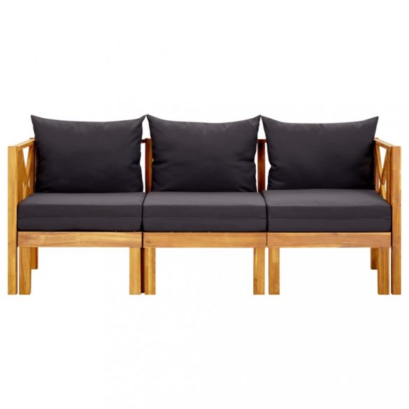 háromszemélyes tömör akácfa kerti pad párnákkal 179 cm