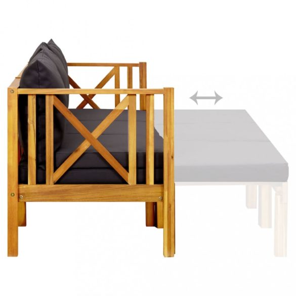 háromszemélyes tömör akácfa kerti pad párnákkal 179 cm