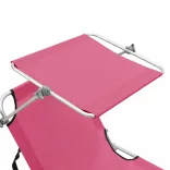 magenta színű összecsukható acél napozóágy napellenzővel