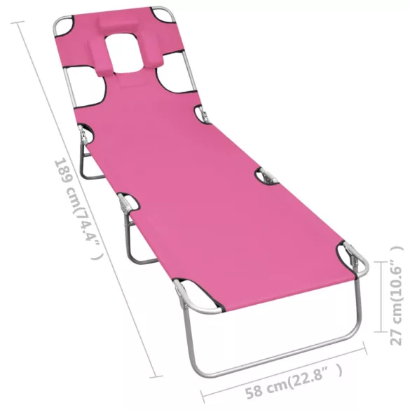 magenta színű acél összecsukható napozóágy fejpárnával
