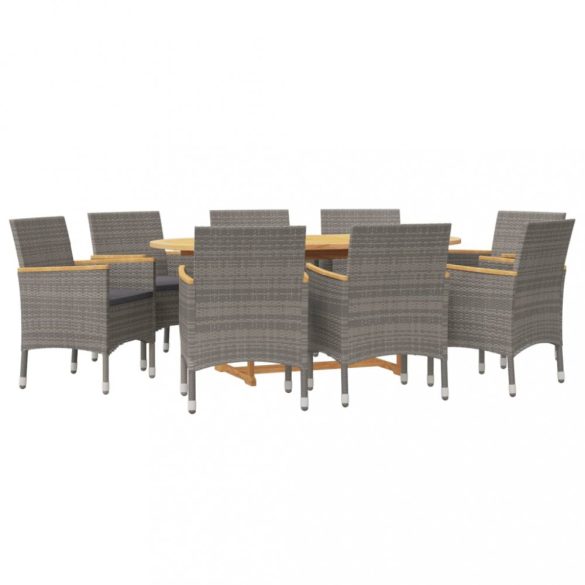 9 részes szürke kerti étkezőgarnitúra párnákkal