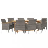 9 részes szürke kerti étkezőgarnitúra párnákkal