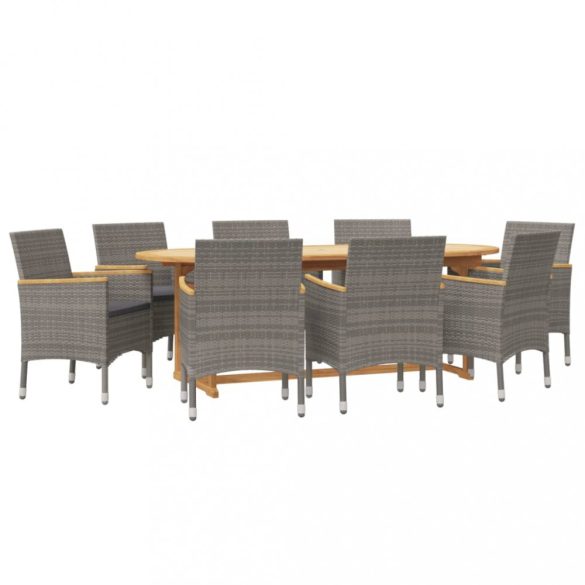9 részes szürke kerti étkezőgarnitúra párnákkal