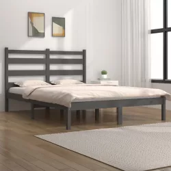 szürke tömör fenyőfa ágykeret 200 x 200 cm