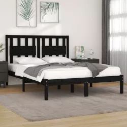 fekete tömör fenyőfa ágykeret 200x200 cm