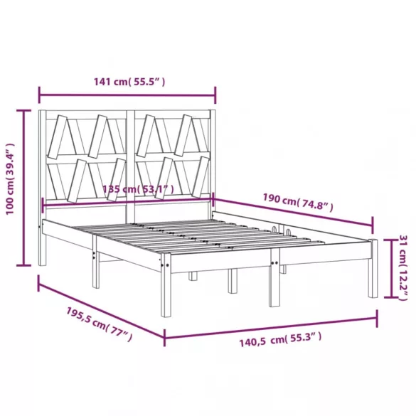 Double tömör fenyőfa ágykeret 135 x 190 cm