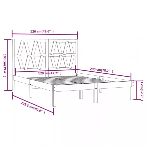 fehér tömör fenyőfa ágykeret 120 x 200 cm