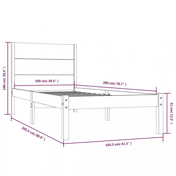 tömör fenyőfa ágy matrac nélkül 100 x 200 cm