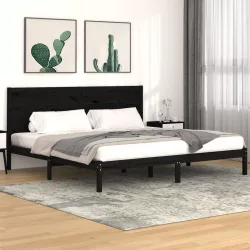 fekete tömör fenyőfa ágykeret 200 x 200 cm