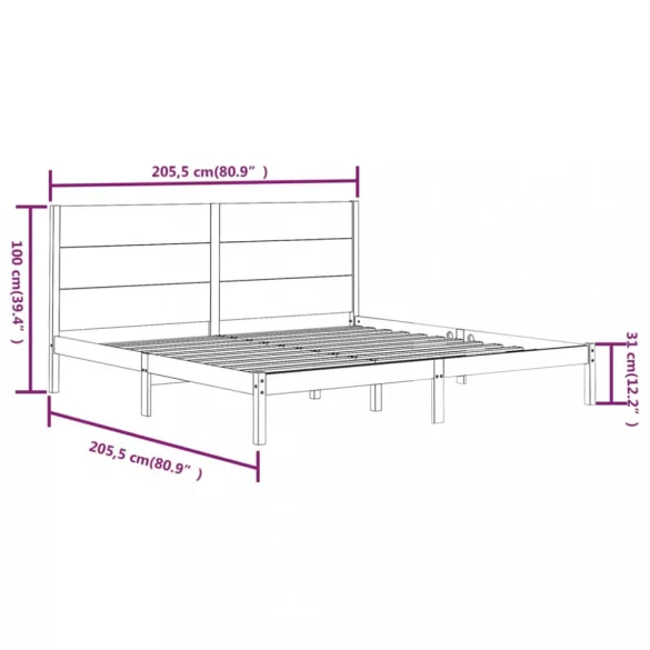 fekete tömör fenyőfa ágykeret 200 x 200 cm