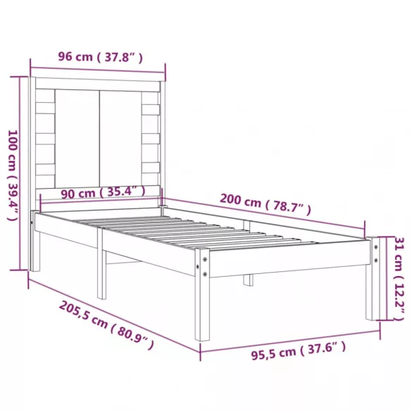 tömör fenyőfa ágy matrac nélkül 90 x 200 cm