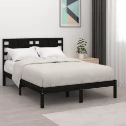 fekete tömör fenyőfa ágykeret 200 x 200 cm