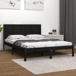 fekete tömör fenyőfa ágykeret 200 x 200 cm