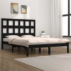 fekete tömör fenyőfa ágykeret 200 x 200 cm