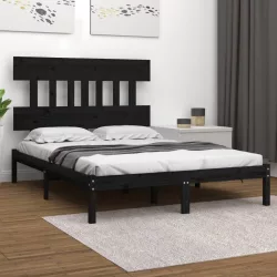 fekete tömör fa ágykeret 200x200 cm