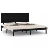 fekete tömör fenyőfa ágykeret 200 x 200 cm