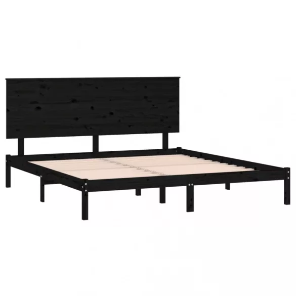 fekete tömör fenyőfa ágykeret 200 x 200 cm