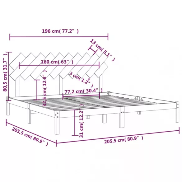 fehér tömör fa ágykeret 200 x 200 cm