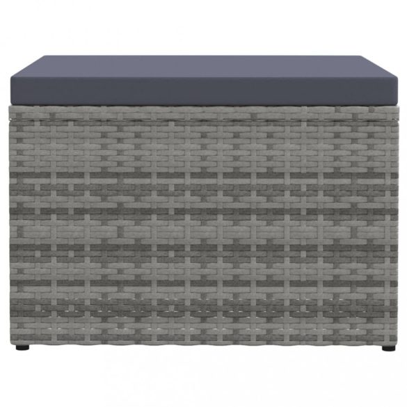 szürke polyrattan kerti lábzsámoly párnával