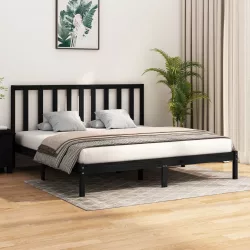 fekete tömör fenyőfa ágykeret 200 x 200 cm