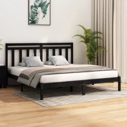 fekete tömör fa ágykeret 200 x 200 cm