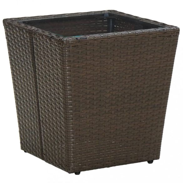 barna polyrattan és edzett üveg dohányzóasztal 41,5x41,5x44 cm