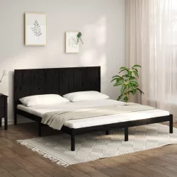 fekete tömör fenyőfa ágykeret 200 x 200 cm