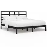 fekete tömör fa ágykeret 200 x 200 cm
