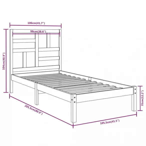 fehér tömör fa ágykeret 100 x 200 cm