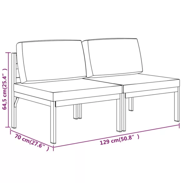 kétszemélyes antracitszürke alumínium kerti kanapé párnákkal