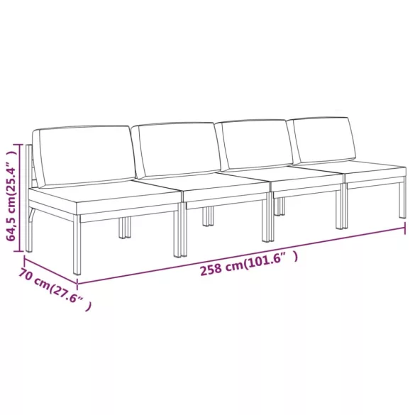 négyszemélyes antracitszürke alumínium kerti kanapé párnákkal