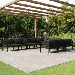   10 részes antracitszürke alumínium kerti ülőgarnitúra párnákkal