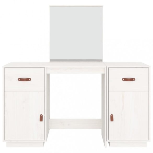 fehér tömör fenyőfa fésülködőasztal szett tükörrel