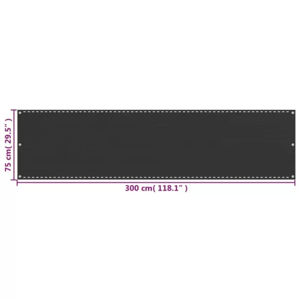 antracitszürke HDPE erkélytakaró 75 x 300 cm