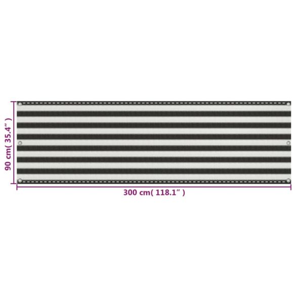 antracitszürke-fehér HDPE erkélynapellenző 90 x 300 cm