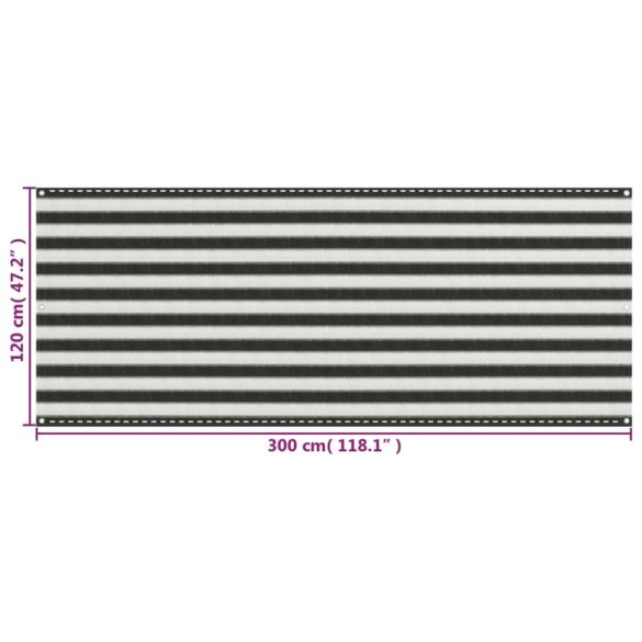 antracitszürke-fehér HDPE erkélynapellenző 120 x 300 cm