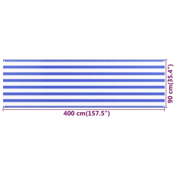 kék és fehér HDPE erkélytakaró 90 x 400 cm