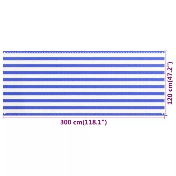 kék és fehér HDPE erkélytakaró 120 x 300 cm