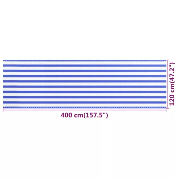 kék és fehér HDPE erkélytakaró 120 x 400 cm