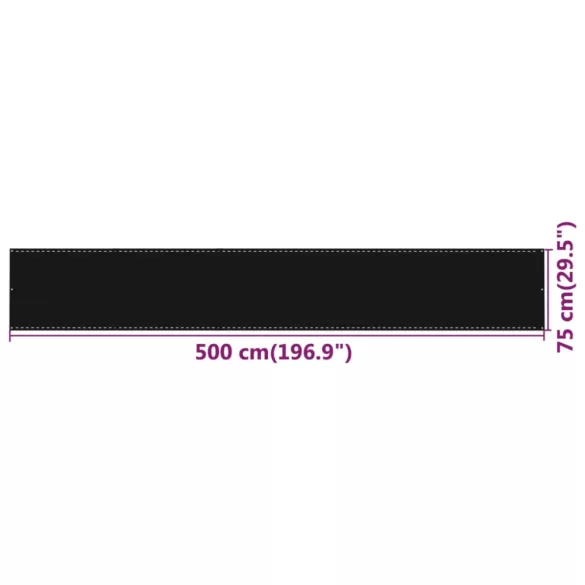 fekete HDPE erkélytakaró 75 x 500 cm