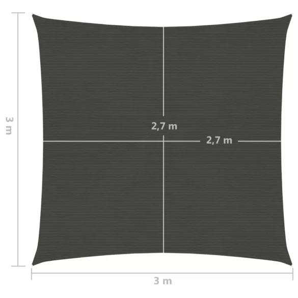 antracitszürke HDPE napvitorla 160 g/m² 3 x 3 m