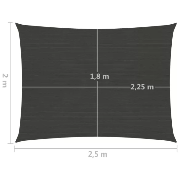 antracitszürke HDPE napvitorla 160 g/m² 2 x 2,5 m
