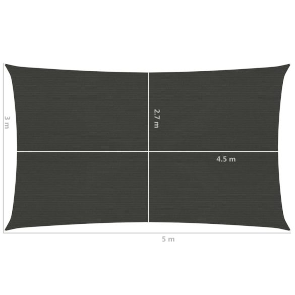 antracitszürke HDPE napvitorla 160 g/m² 3 x 5 m
